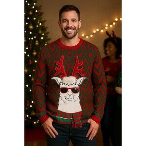 Holiday Time Ugly Christmas Sweater 2XL Llama Sunglasses Reindeer Antlers...